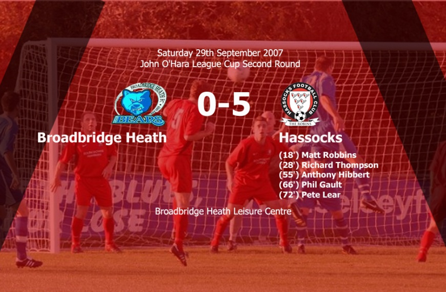Hassocks progress to round two of the John O'Hara League Cup via a 5-0 win at Broadbridge Heath