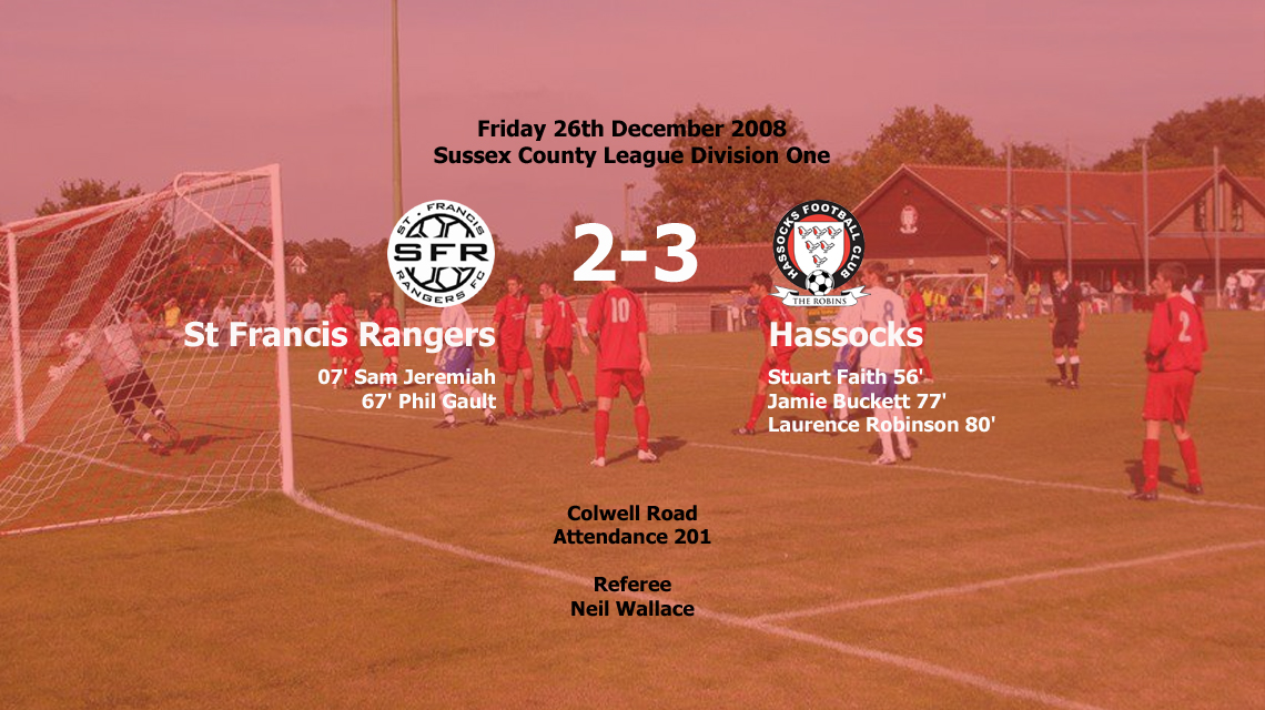 Hassocks come from 2-1 down with 13 minutes remaining to win 3-2 against St Francis Rangers in the Mid Sussex Derby