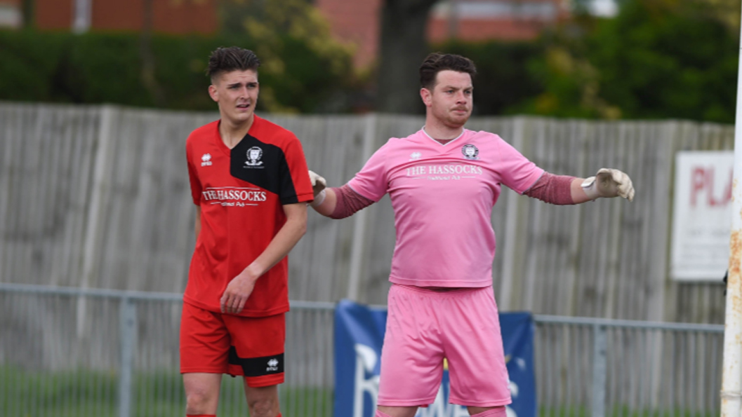 Bradley Tighe and James Broadbent playing for Hassocks against Eastbourne United Association