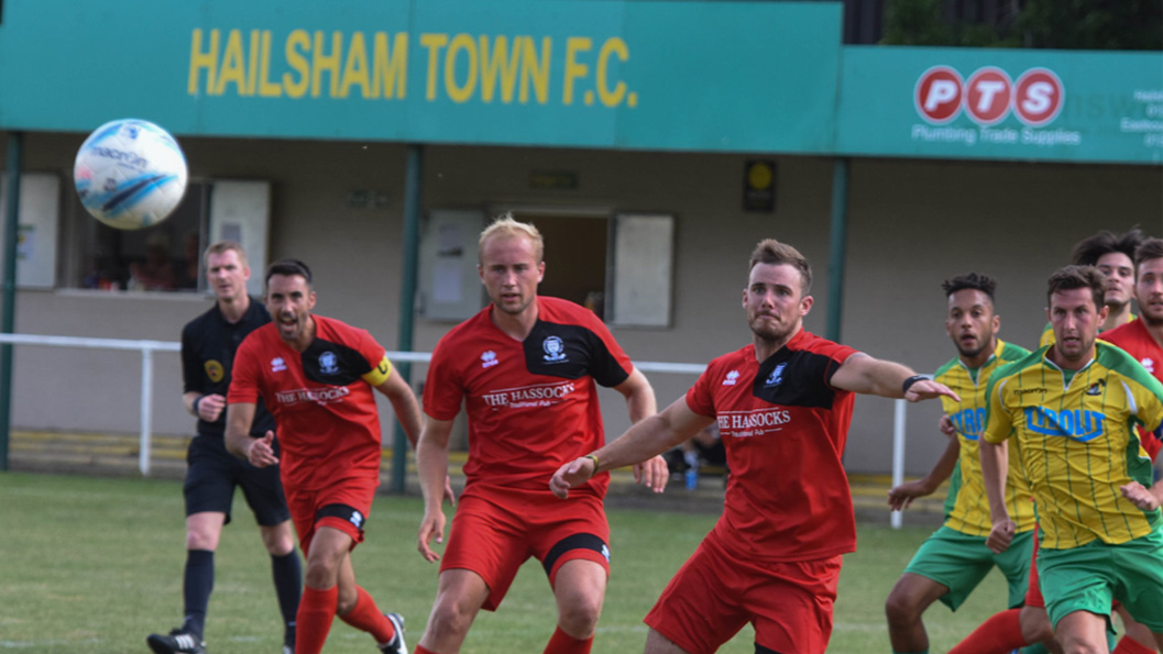 Hassocks look to attack a corner against Hailsham Town