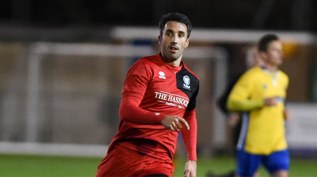 Hassocks striker Phil Gault in action against Lancing