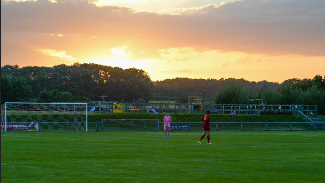Sun set over the Beacon Ground, home of Hassocks Football Club