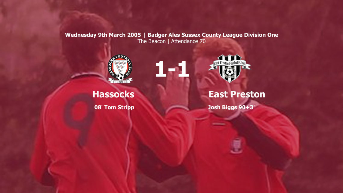 East Preston hit a 93rd minute equaliser to deny Hassocks all three points as the sides draw 1-1