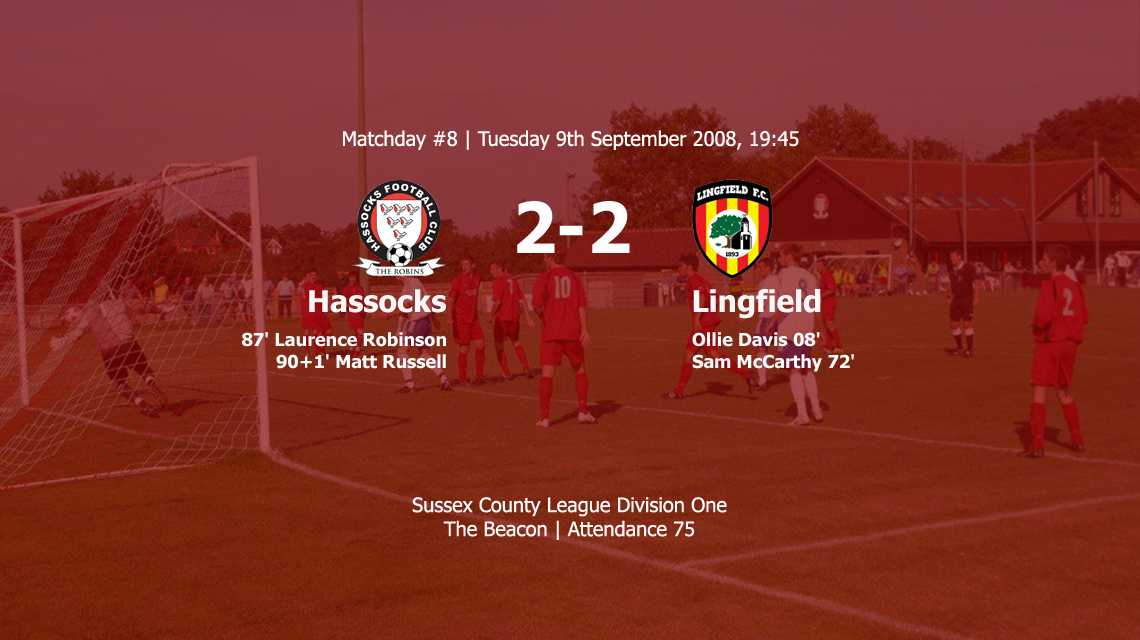 Hassocks come from 2-0 down with three minutes remaining to draw 2-2 with Lingfield