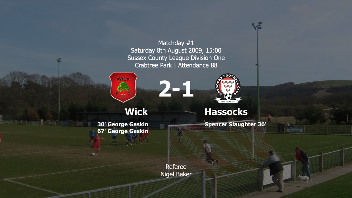 Hassocks suffer a 2-1 defeat on the opening day of the 2009-10 Sussex County League season away at Wick