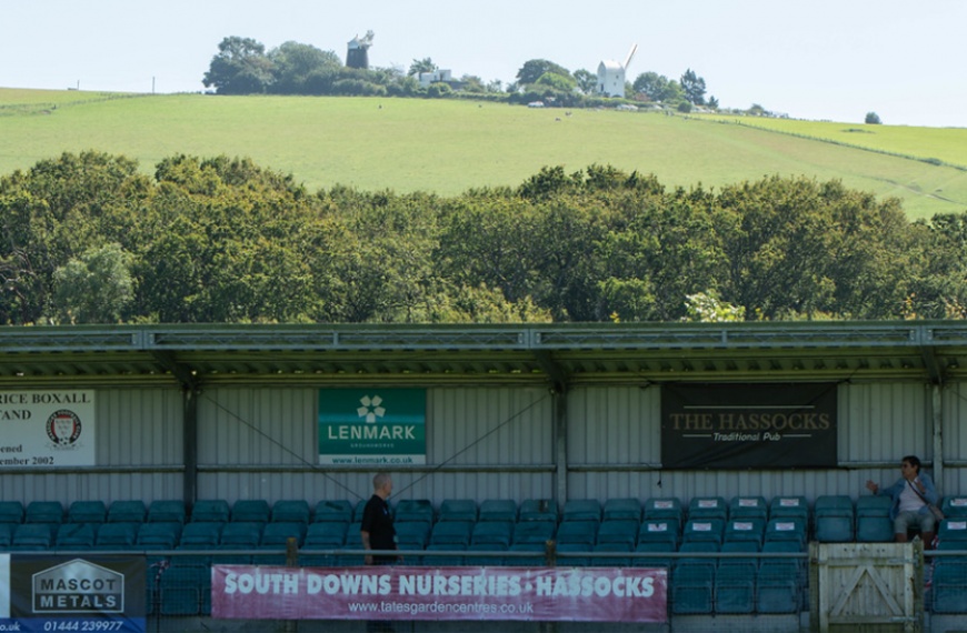 The Beacon, home of Hassocks Football Club with Jack and Jill Windmills in the background