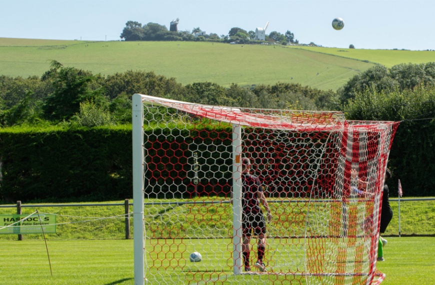 The Beacon, home of Hassocks Football Club with Jack and Jill Windmills in the background