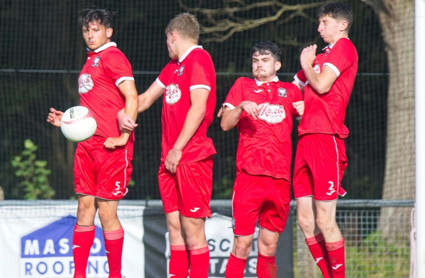 Arthur Rawlingson, Luke Marshall, Connor Bradley and Charlie Tuck in a defensive wall for Hassocks