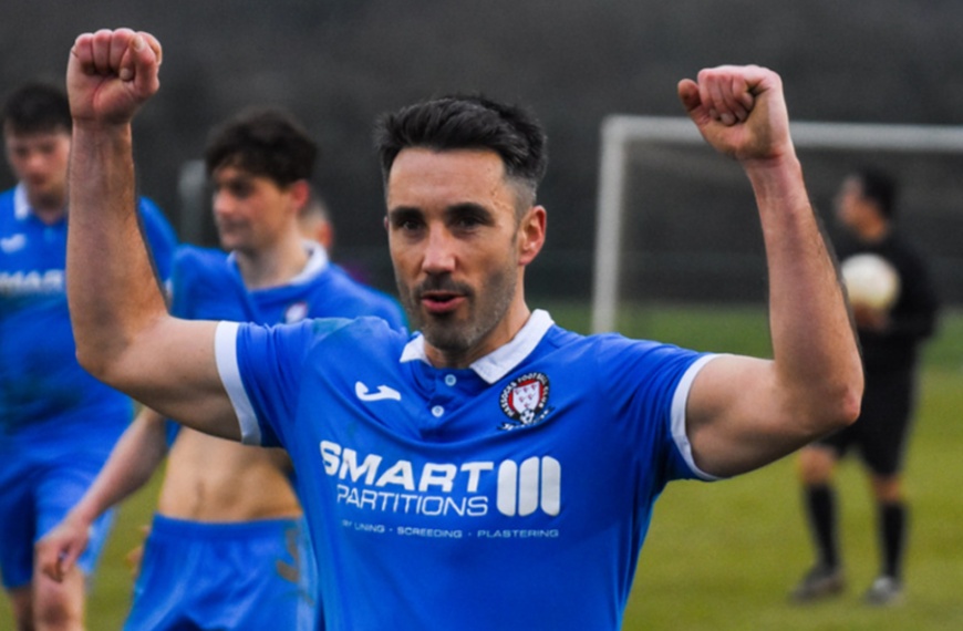 Hassocks forward Phil Gault celebrating against Little Common