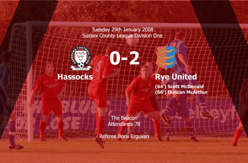 Hassocks suffered a 2-0 defeat to Rye United as their 2007-08 season continued to implode