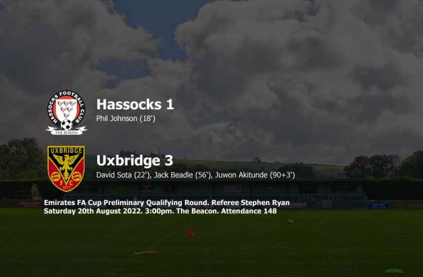 Hassocks exited the FA Cup following a 3-1 preliminary qualifying round defeat against Uxbridge