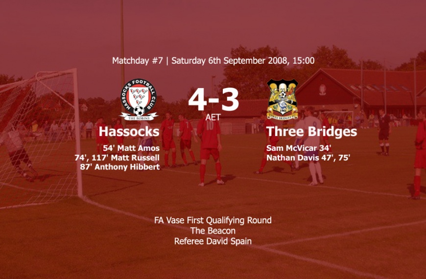 Hassocks progressed to the second qualifying round of the FA Vase following a crazy 4-3 extra time win over Three Bridges