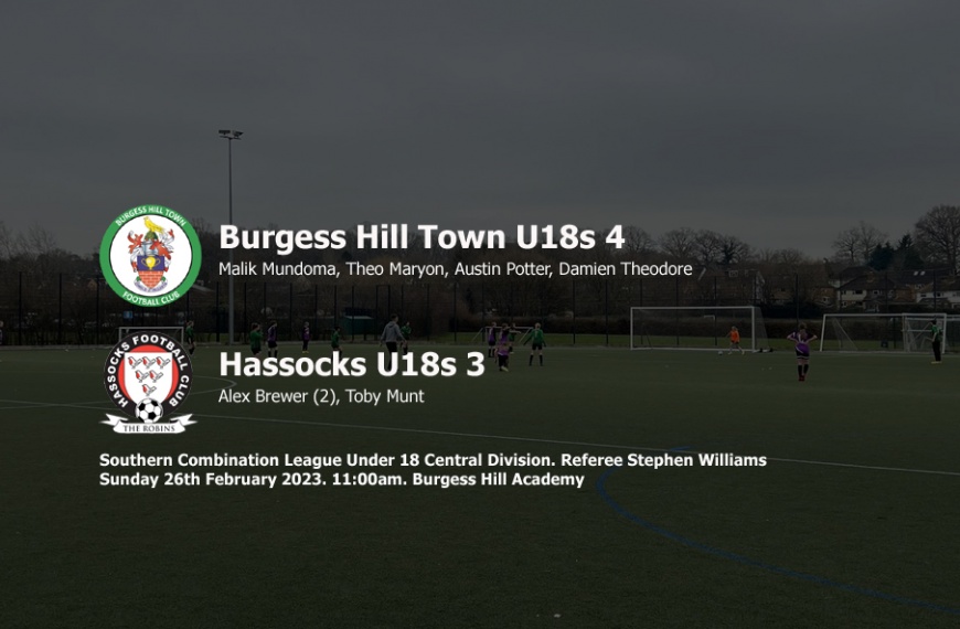 Hassocks Under 18s were edged out in a seven goal thriller by Central Division leaders Burgess Hill Town, losing 4-3 at the Burgess Hill Academy