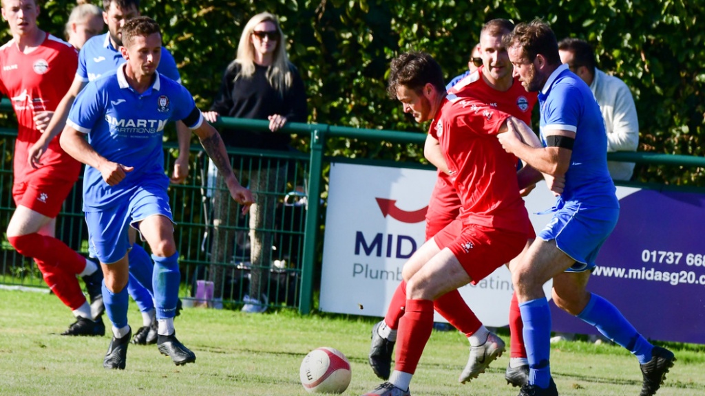 Mike Williamson and Will Broomfield playing for Hassocks against Crawley Down Gatwick