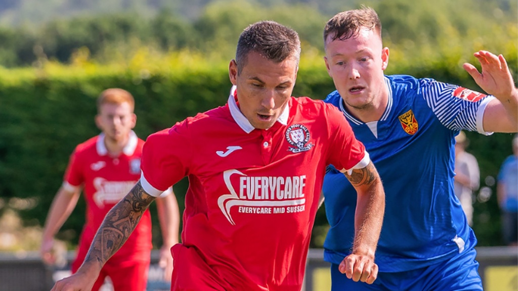 James Westlake in action for Hassocks against Uxbridge in the FA Cup