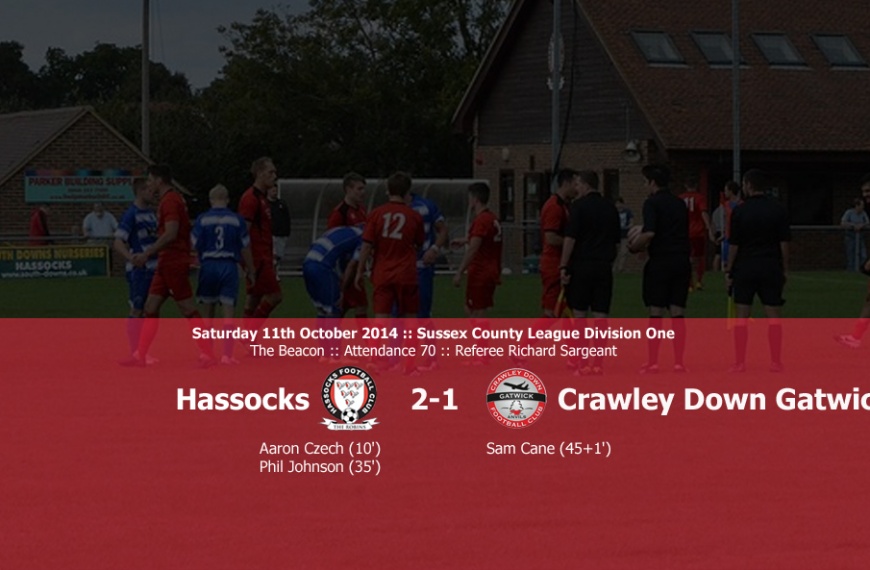 Hassocks picked up their second league win of the 2014-15 season with a 2-1 victory at Crawley Down Gatwick