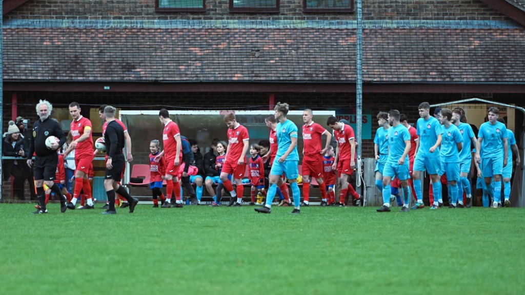 Hassocks and Saltdean United come out at the Beacon before their Southern Combination League Premier Division match in November 2022