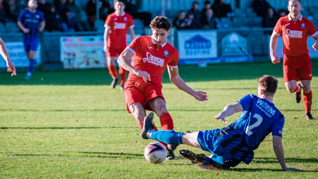 Liam Benson opens the scoring for Hassocks against Steyning Town