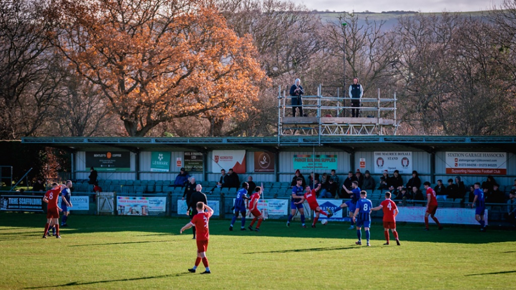 The Maurice Boxall Stand during the Boxing Day game between Hassocks and Steyning Town