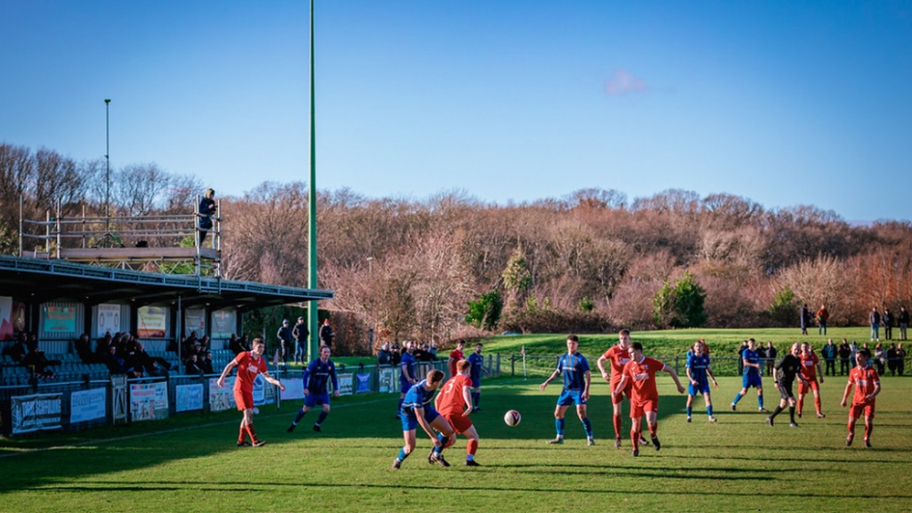 Hassocks playing against Steyning Town at the Beacon on Boxing Day 2022