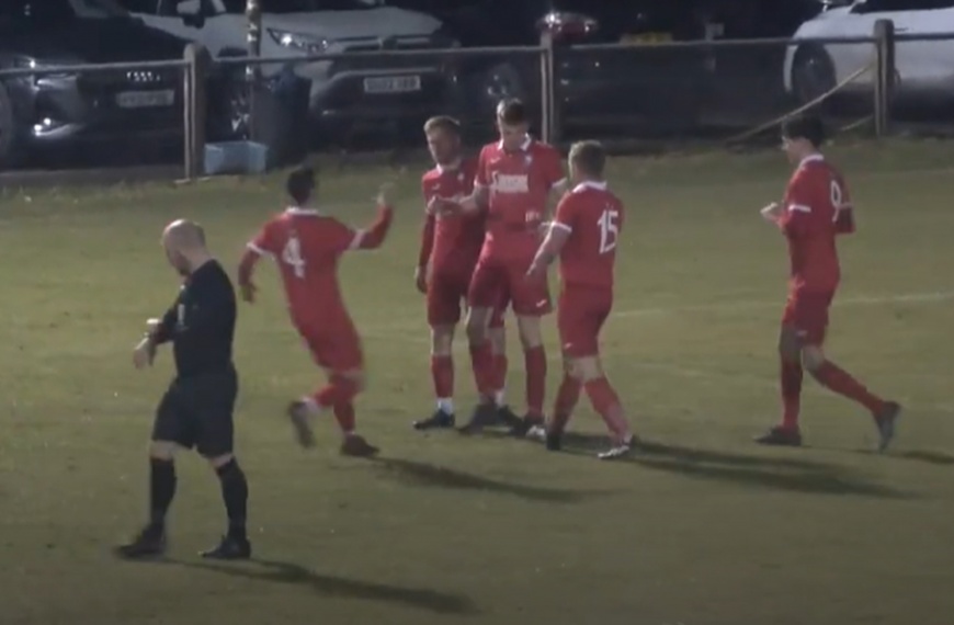 Hassocks players celebrate Jamie Wilkes scoring a fine individual goal in a 4-0 win over Horsham YMCA