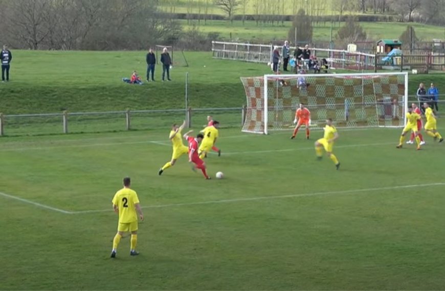 Liam Benson comes close to scoring for Hassocks against Crawley Down Gatwick
