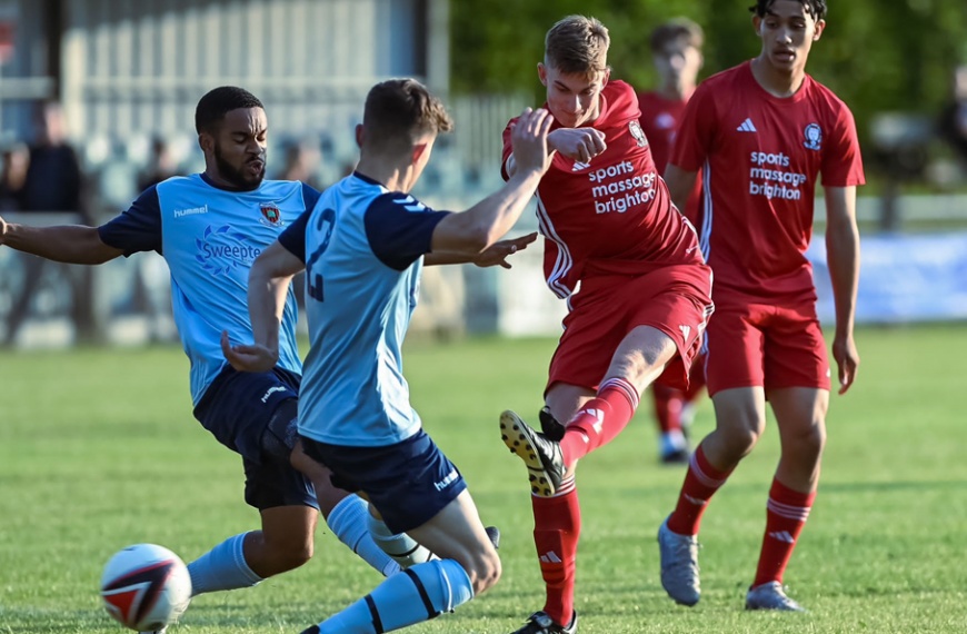 Jamie Wilkes shoots for Hassocks in their 5-0 win over Oakwood