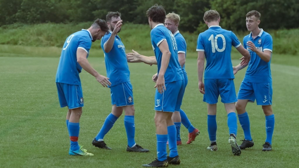 Hassocks players celebrate a goal in their 5-2 victory against Billingshurst