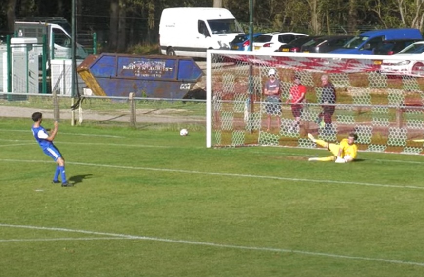Fraser Trigwell saves a decisive penalty for Hassocks in their RUR Charity Cup shootout win against AFC Varndeanians