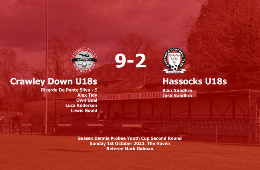 Hassocks Under 18s exited the Sussex Dennis Probee Youth Cup at the second round stage following a 9-2 defeat to Crawley Down Gatwick