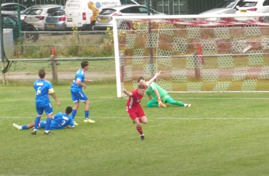 Jamie Wilkes celebrates scoring for Hassocks in their 4-1 Bank Holiday Monday win over Crawley Down Gatwick