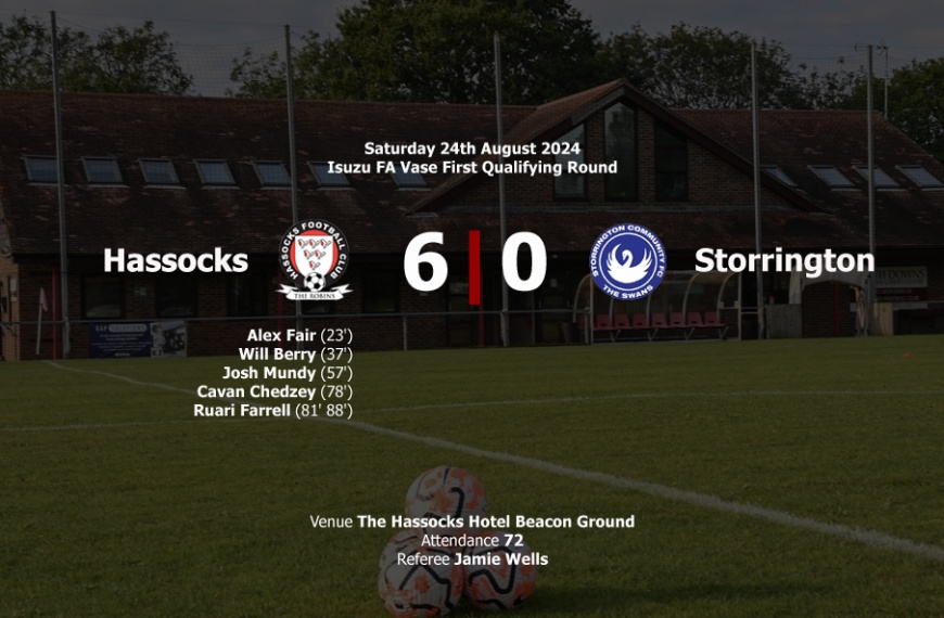 Hassocks moved into the second qualifying round of the FA Vase beating Storrington 6-0