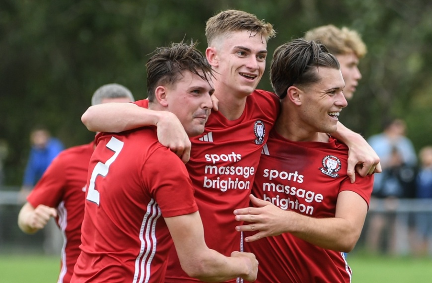 Hassocks players celebrate during their 4-1 win over Crawley Down Gatwick