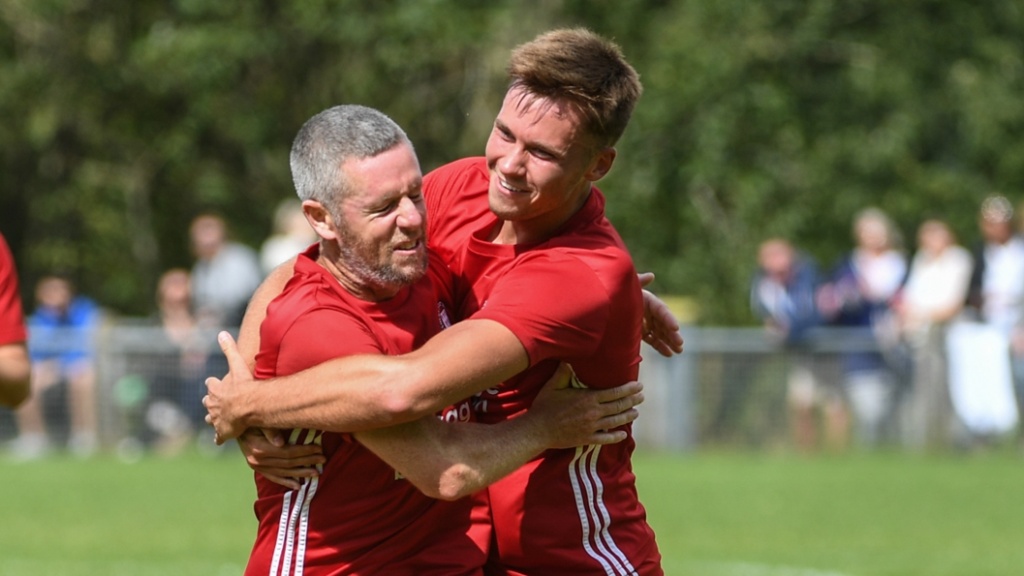 Darren Budd and Morgan Vale celebrate for Hassocks