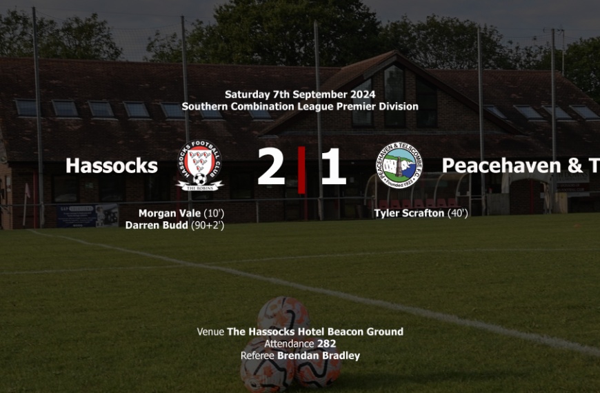 Hassocks moved top of the Southern Combination Premier Division by beating Peacehaven & Telscombe 2-1