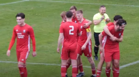 Hassocks celebrate scoring their fourth goal in their 5-0 win over Newhaven