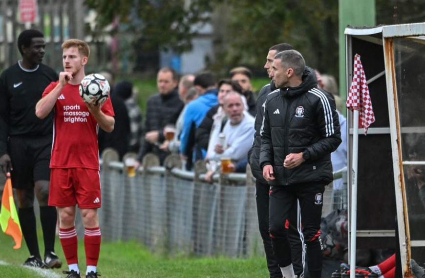 Joe Bull in action for Hassocks in their 5-0 win over Newhaven