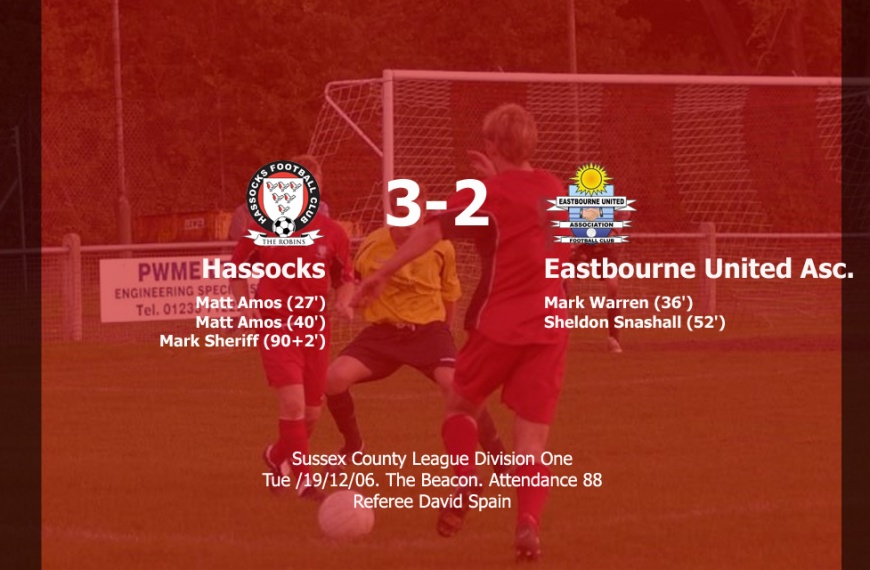 Hassocks secured a dramatic win before Christmas winning 3-2 against Eastbourne United Association