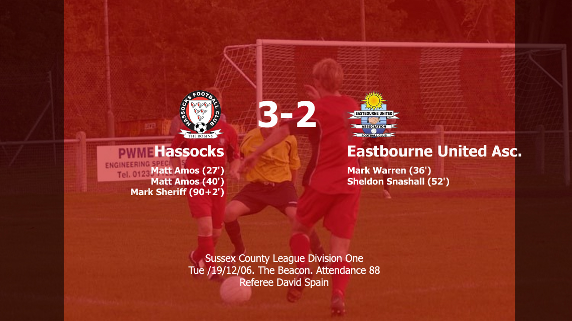 Report: Hassocks 3-2 Eastbourne United Association, 19/12/06