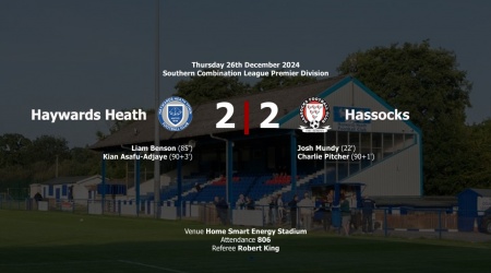 Haywards Heath Town and Hassocks shared an entertaining 2-2 draw at the Home Smart Energy Stadium